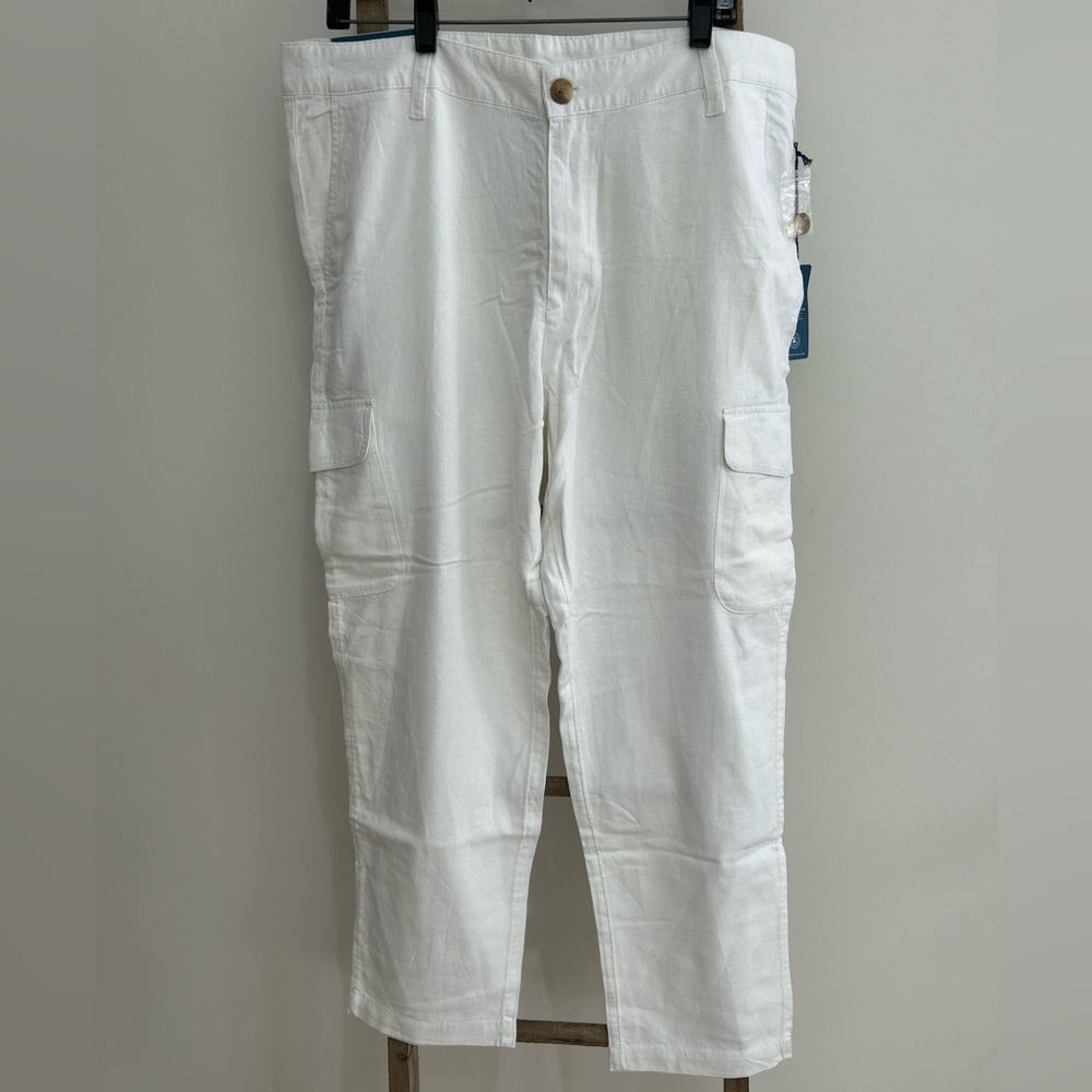 CARIBBEAN JOE White Linen Blend Cargo Pants Casual Beach Men’s Size 38 x 30 NWT
